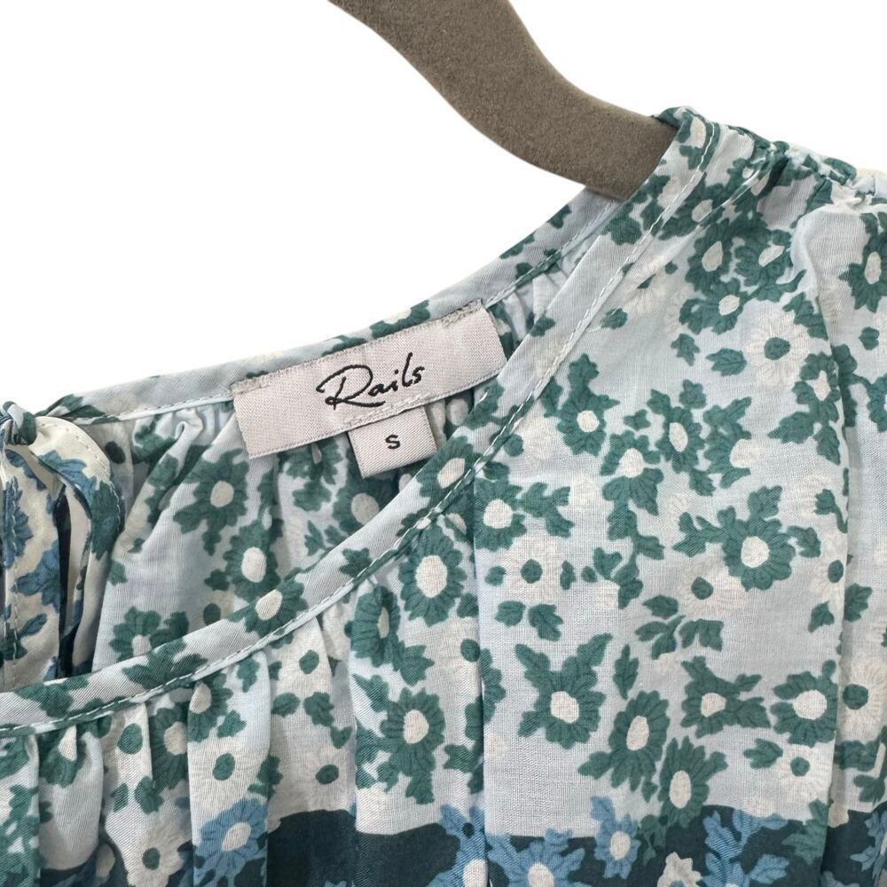 Rails Rosie Top Striped Floral Smocked Blouse Blue Green Size Small - Picture 7 of 11